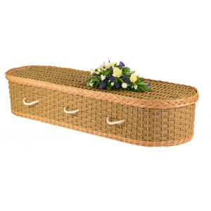 English Spring Meadow Wicker / Willow (Oval) Coffin – Fern Green & Natural