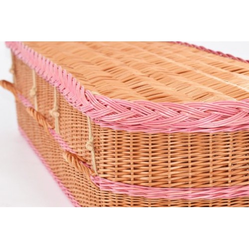 English Wicker / Willow Imperial Oval Coffin – Natural Buff & Pink