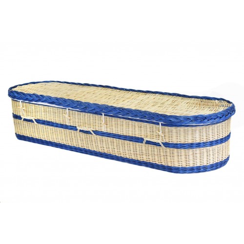 English Wicker / Willow Imperial Oval Coffin – Creamy White & Paris Blue