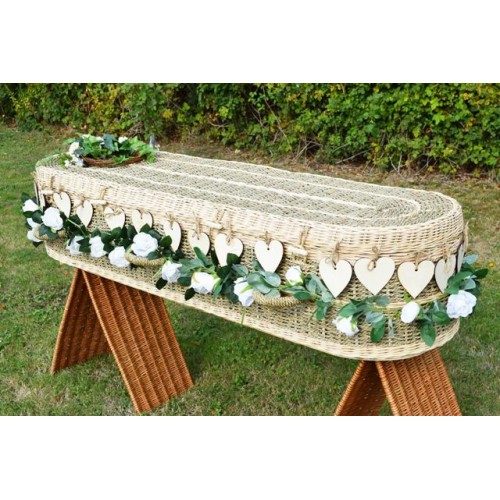 Natural Pineapple Imperial (Oval Style) Coffin with 20 Laser Cut Eternity Heart Shape Decorations
