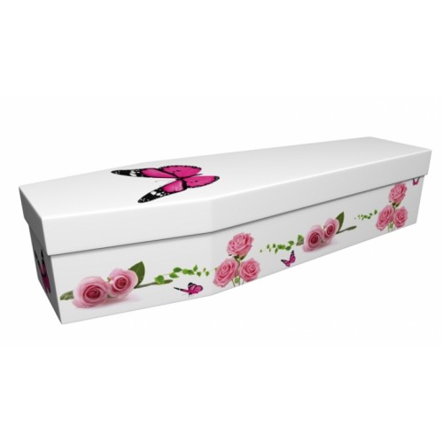 Summer Butterfly with Flowering Rose - Floral Design Picture Coffin