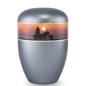 Biodegradable Cremation Ashes Urn (Motorcycle Biker - Sunset Ride to Freedom)