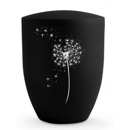 Biodegradable Cremation Ashes Urn – Blowball Dandelion Motif - Swarovski Crystals (Deep Black)