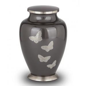 Brass Urn (Grey with Steel Butterfly Design)