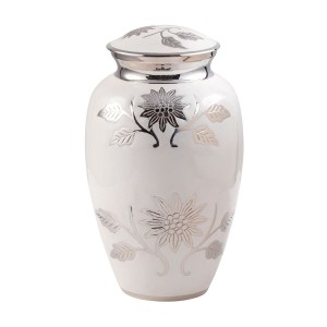 Floral White Rose Brass Cremation Ashes Urn - Someone who appreciated the beauty of nature..