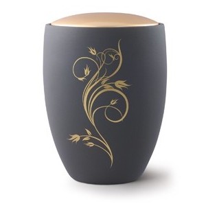 Seville Ceramic Cremation Ashes Urn – Graphite with Antique Gold Floral Design & Lid