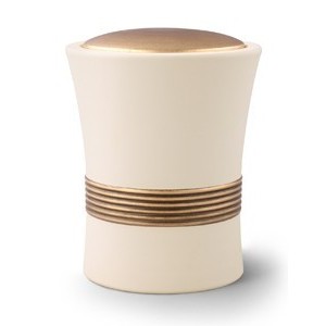 Luxian Ceramic Cremation Ashes Urn – Cream with Antique Gold Stripes & Lid