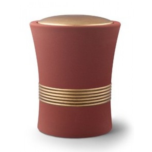 Luxian Ceramic Cremation Ashes Urn – Red with Antique Gold Stripes & Lid