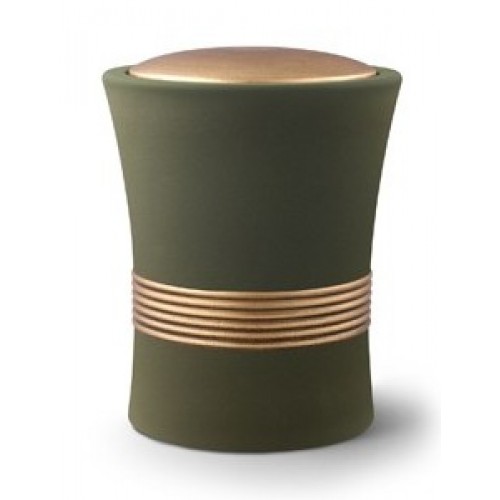 Luxian Ceramic Cremation Ashes Urn – Olive with Antique Gold Stripes & Lid