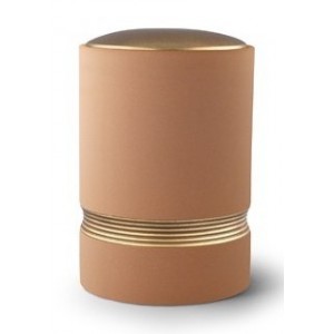 Linea Ceramic Cremation Ashes Urn – Sand with Antique Gold Stripes & Lid