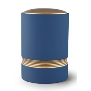 Linea Ceramic Cremation Ashes Urn – Blue with Antique Gold Stripes & Lid