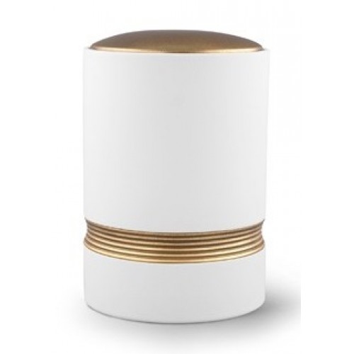 Linea Ceramic Cremation Ashes Urn – White with Antique Gold Stripes & Lid