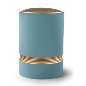 Linea Ceramic Cremation Ashes Urn – Turquoise with Antique Gold Stripes & Lid