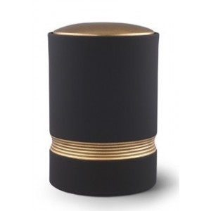 Linea Ceramic Cremation Ashes Urn – Black with Antique Gold Stripes & Lid