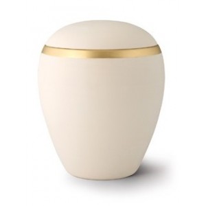 Croma Ceramic Cremation Ashes Urn - Wellsbourne Cream With Contrasting Antique Gold Band