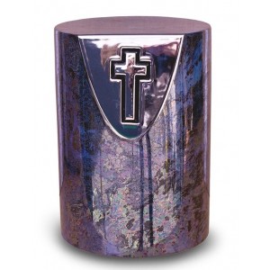 Cremation Ashes Urn - Adult Size - Ceramic with Cross Motif - **Always In Our Hearts**