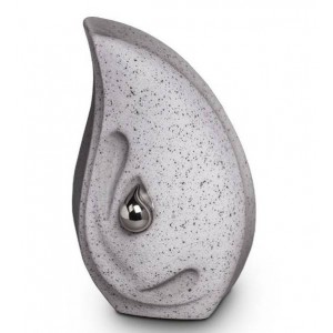 Small Ceramic Cremation Ashes Urn – Eternal House Edition – Grey with Silver Teardrop