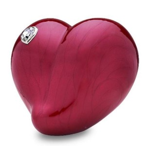 Pearlescent Red Loving Heart (Metal) Cremation Ashes Adult Urn with inlaid Bohemian Swarovski Crystal Motif