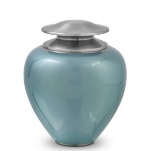 Premium Quality Metal Cremation Ashes Urn – Pearl Blue and Silver – High Shine