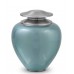 Premium Quality Metal Cremation Ashes Urn – Pearl Blue and Silver – High Shine