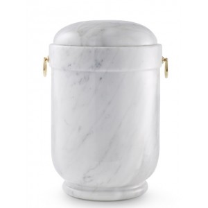 Marble Natural Asian Stone Cremation Ashes Urn / Casket – Light Carrera Turned from Blocks & Gold Rings