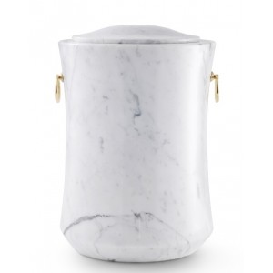 Marble Natural Asian Stone Cremation Ashes Urn / Casket – Light Carrera Turned from Blocks & Gold Rings