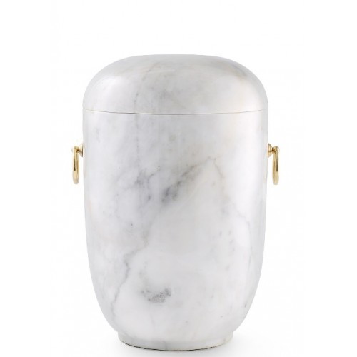 Marble Natural Asian Stone Cremation Ashes Urn / Casket – Carrera Light Coloured & Gold Rings
