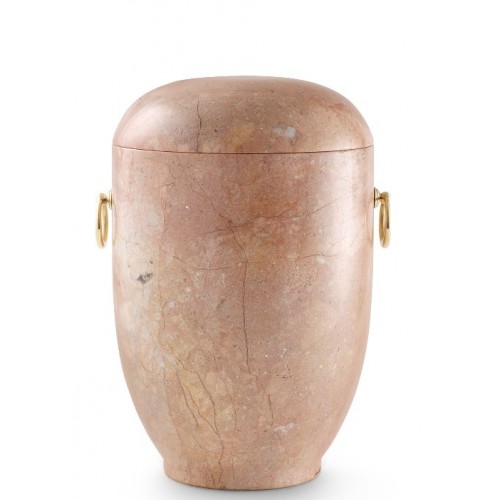 Marble Natural Asian Stone Cremation Ashes Urn / Casket - Rose Carrera Pink with Inclusions & Gold Rings