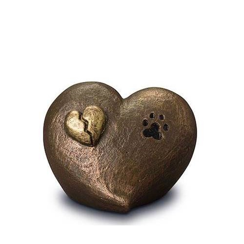 Exclusive Ceramic Cremation Ashes Urn Liquid Bronze – Broken Heart & Pawprint (Capacity 1.0 litres)