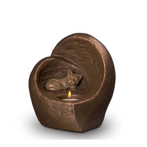 Exclusive Ceramic Cremation Ashes Candle Holder Urn Liquid Bronze – Cat (Capacity 0.5 litres)