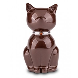 Pet Cat Cremation Ashes Urn – Brass & Aluminium – Capacity 0.6 litres – Brown