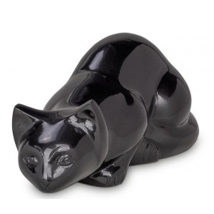 Resting Pet Cat Cremation Ashes Urn – Brass & Aluminium – Capacity 0.5 litres – Black