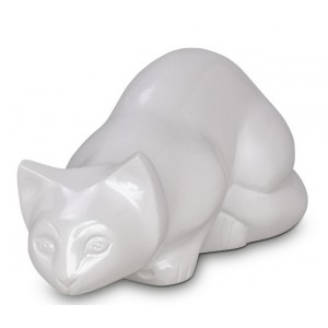Resting Pet Cat Cremation Ashes Urn – Brass & Aluminium – Capacity 0.5 litres – White
