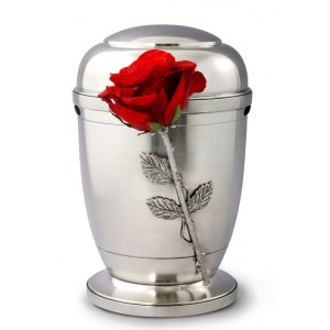 La Leonessa Edition Polished Fine Pewter / Tin Cremation Ashes Urn – Floral Rose Decoration