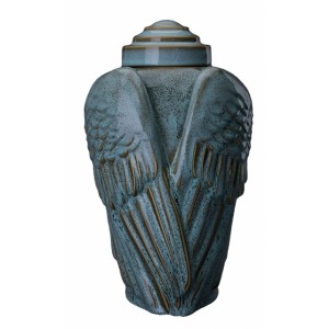 Angelic Wings - Ceramic Cremation Ashes Urn – Oily Green Melange