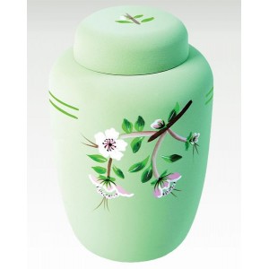 Cornstarch EcoUrn - Green Floral - Hand Painted Natural Funeral Products - Buy Direct
