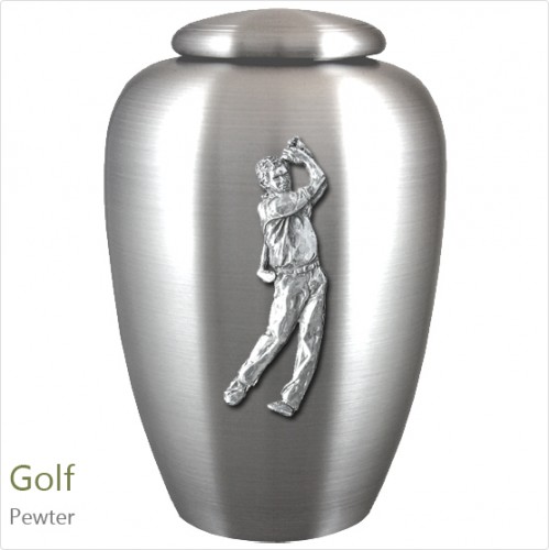 The English Pewter Cremation Ashes Urn – Golf / Golfer / Golfing World – Solid Pewter Adornment