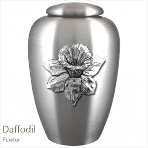 The English Pewter Cremation Ashes Urn – Daffodil Flower / Floral Beauty – Solid Pewter Adornment
