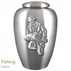 The English Pewter Cremation Ashes Urn – Fisherman / Fishing / Angler – Solid Pewter Adornment