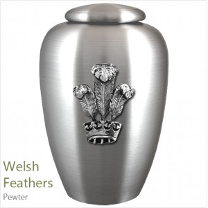 The English Pewter Cremation Ashes Urn – Welsh Feathers / Wales – Solid Pewter Adornment