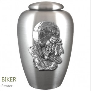 The English Pewter Cremation Ashes Urn – Biker / Motorcyclist / Rider – Solid Pewter Adornment
