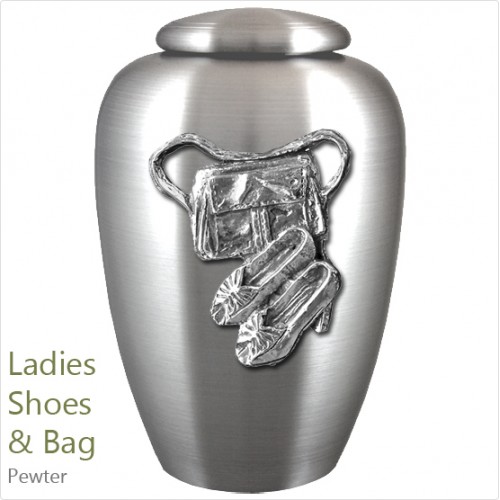 The English Pewter Cremation Ashes Urn – Ladies Shoes & Bag / Fashion – Solid Pewter Adornment