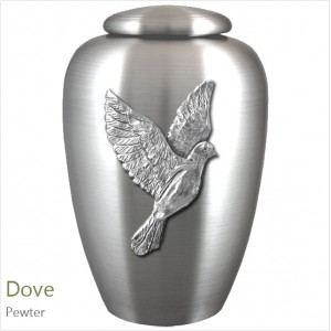 The English Pewter Cremation Ashes Urn – Ascending Dove / Bird of Peace – Solid Pewter Adornment