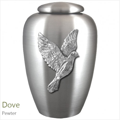 The English Pewter Cremation Ashes Urn – Ascending Dove / Bird of Peace – Solid Pewter Adornment