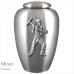 The English Pewter Cremation Ashes Urn – Miner / Hardhat & Pick in Hand – Solid Pewter Adornment