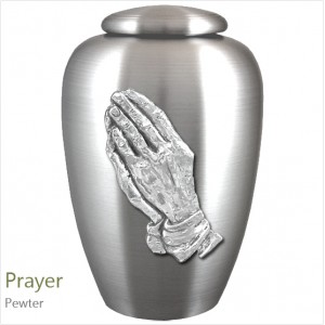 The English Pewter Cremation Ashes Urn – Hands in Prayer – Solid Pewter Adornment