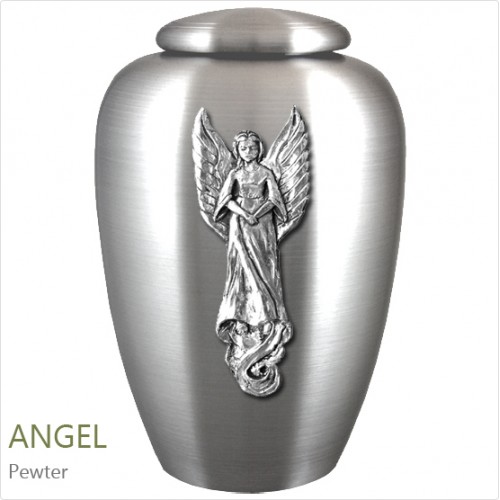 The English Pewter Cremation Ashes Urn – Guardian Angel – Solid Pewter Adornment