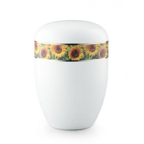 Biodegradable Urn (White with Sunflower Border)