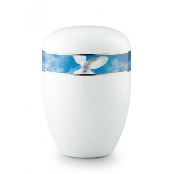 Steel Urn (White with Ascending Doves Border)