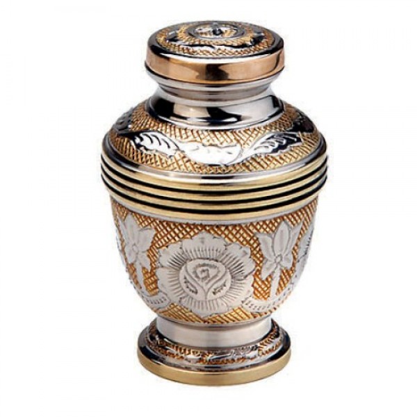 Brass Keepsake Small Urn (Gold with Silver Detail)